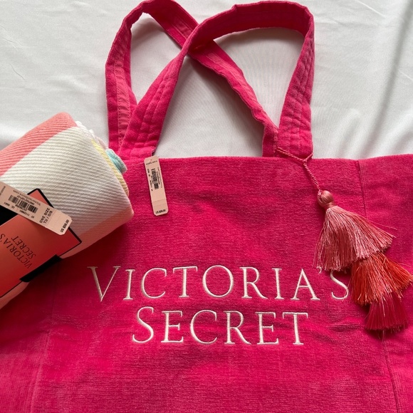 Victoria Secret Pink Terry Cloth Beach Gym Tote & Beach Blanket NWT - Picture 7 of 16